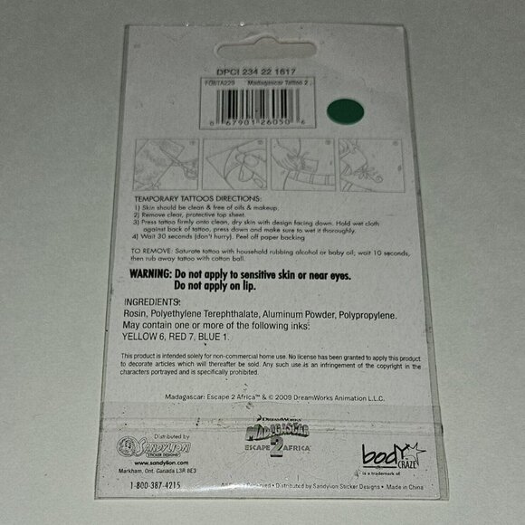 Madagascar Escape 2 Africa Movie 7 Temporary Tattoos Alex Marty Gloria Melman - Picture 4 of 4